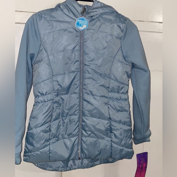 Girls Size 12 (L) Pistachio Water & Wind Resistant Hooded Jacket blue - Picture 1 of 7